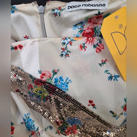 Rabanne Chainmail Sequin-Embellished Maxi Floral Metallic Skirt Multi Color NWT - Picture 8 of 15